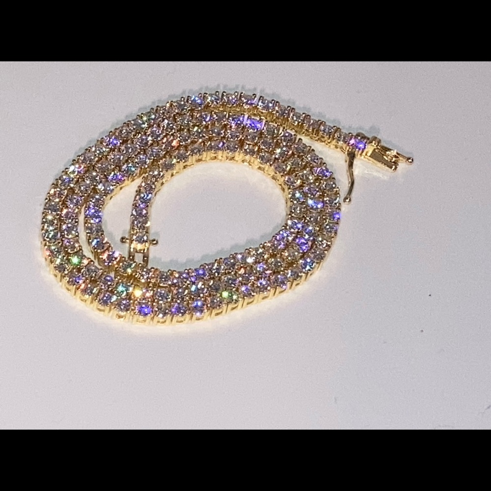 18k Yellow Gold Plated Moissanite Tennis Chain Necklace 18-24” 3mm 925 Silver